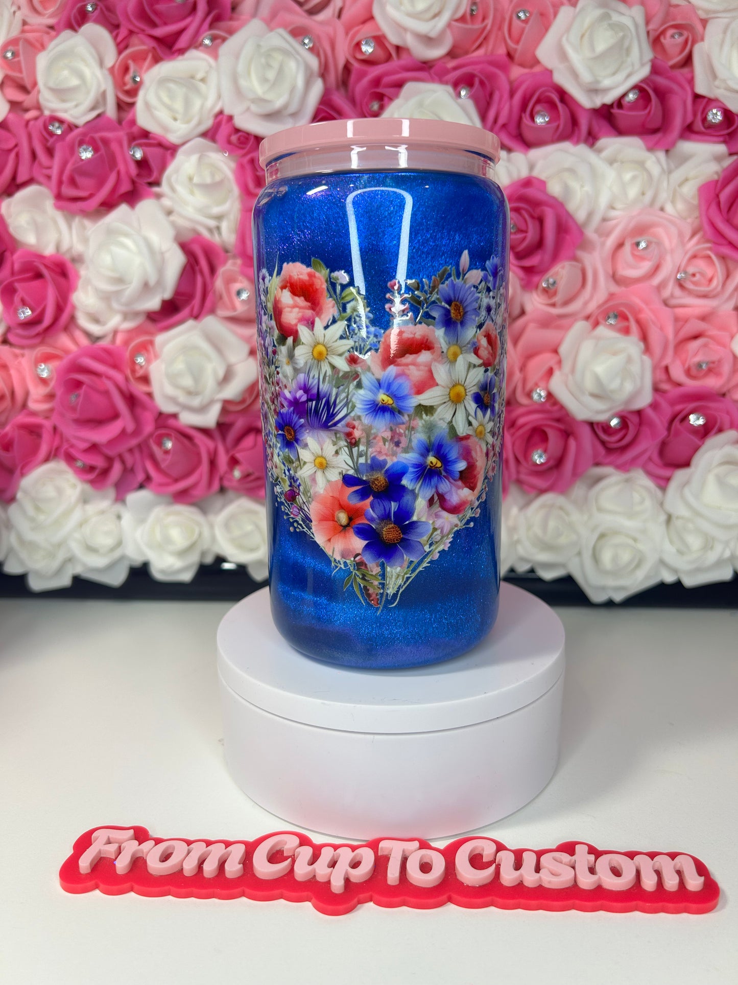 16 oz glass snow globe tumbler(mica cat eye)