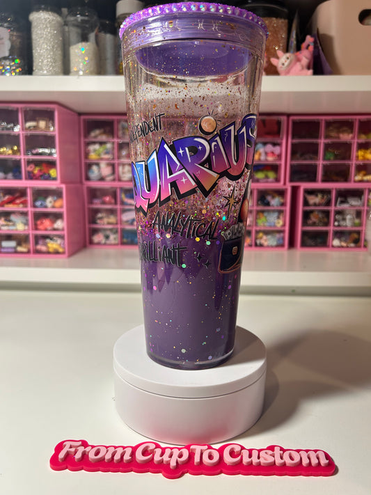 24 oz snow globe tumbler (lava) with bling lid