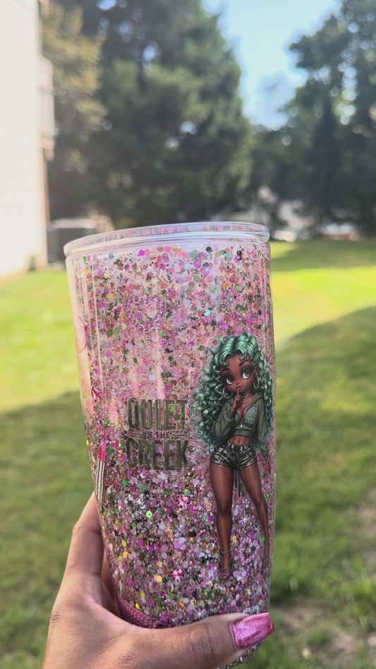 24 oz glitter snowglobe tumbler (Quiet on the creek)