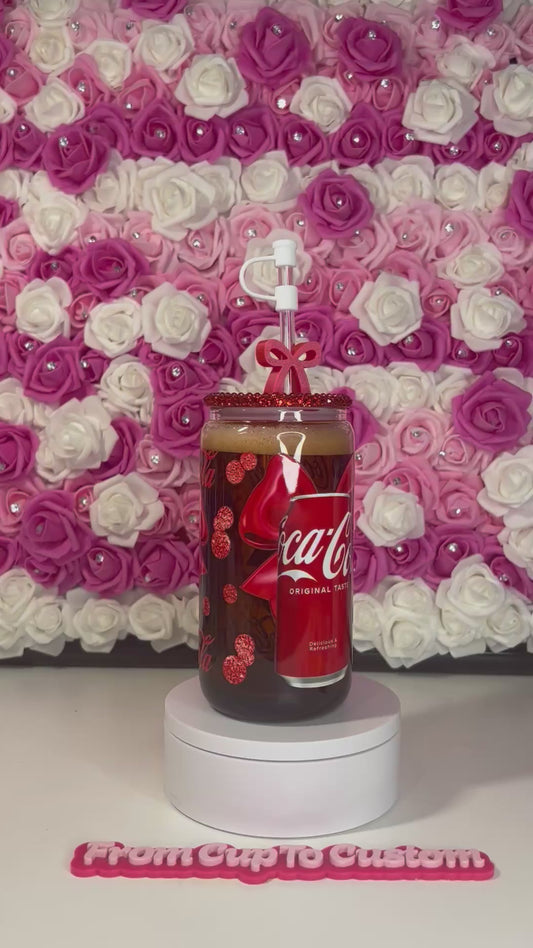 16 oz glass snow globe (soda cup) with bling lid