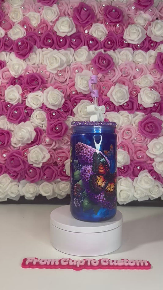 16 oz snow globe tumbler (cat eye) with bling lid