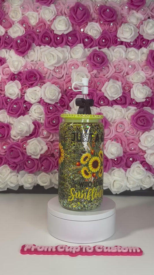 16 oz glass snow globe tumbler (glitter) with bling lid